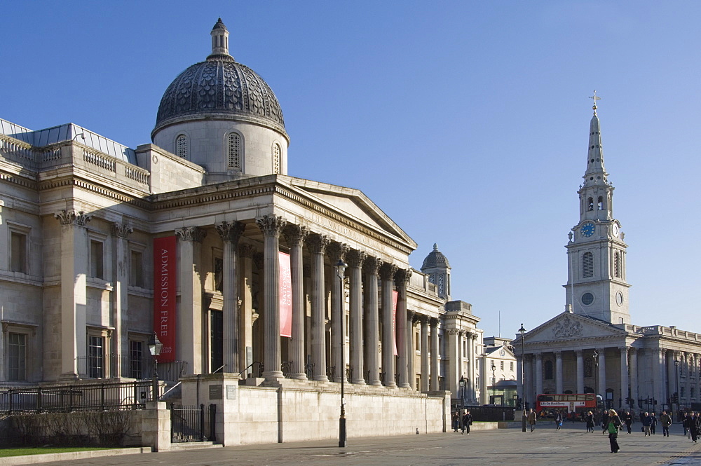 The National Gallery and St. Martins in the Fields, Trafalgar Square, London, England, United Kingdom, Europe