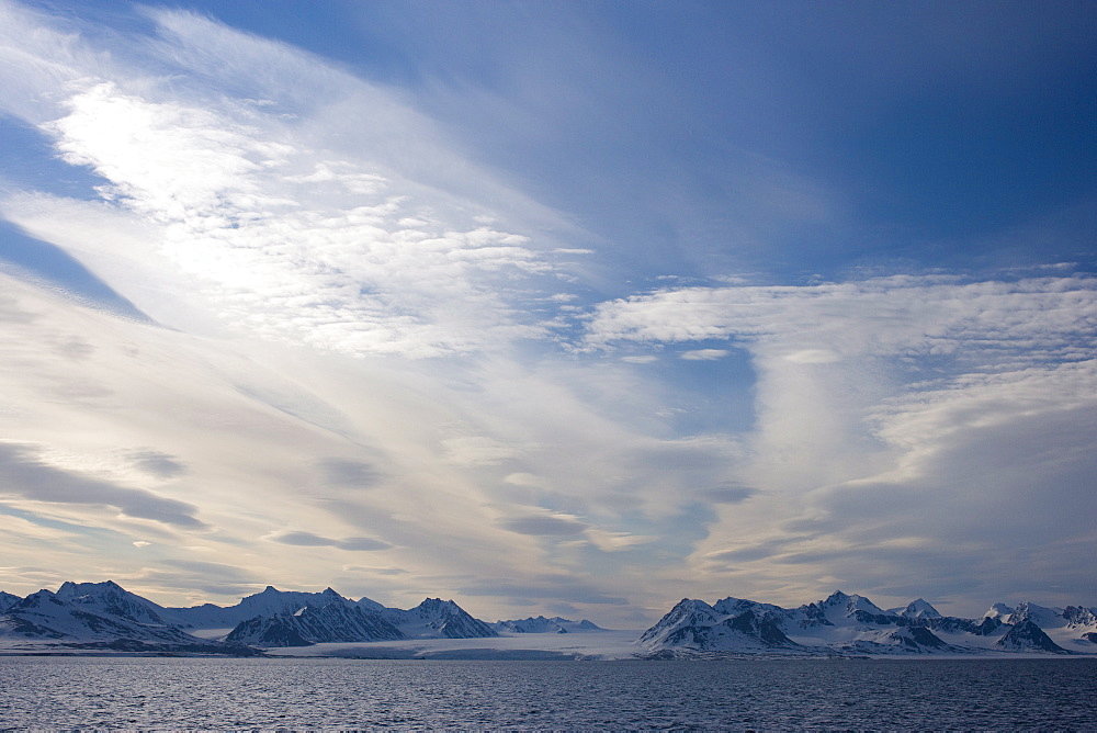 Coastline and glacier, Spitsbergen, Svalbard, Norway, Scandinavia, Europe