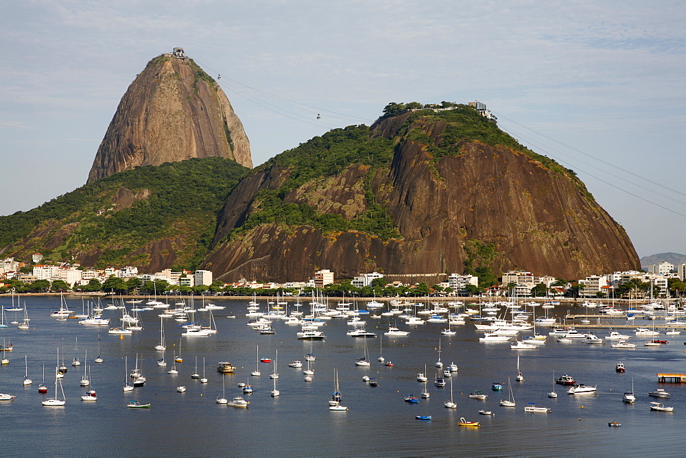 View of the Pao de Acucar (Sugar Loaf mountain) and the Bay of Botafogo, Rio de Janeiro, Brazil, South America 