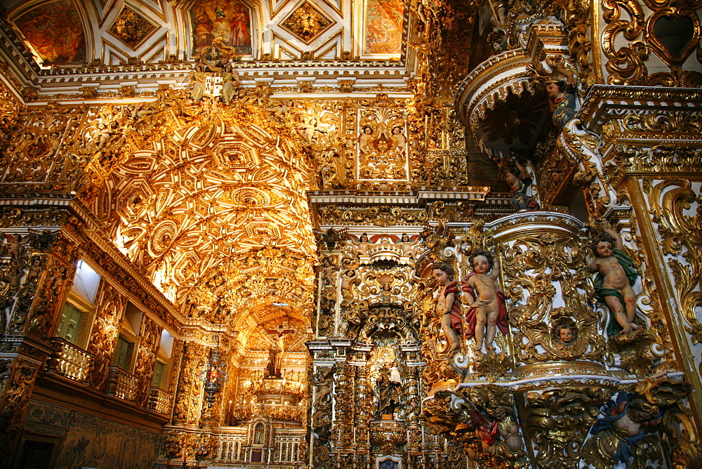 The interior of Igreja de Sao Francisco church, Salvador (Salvador de Bahia), Bahia, Brazil, South America 