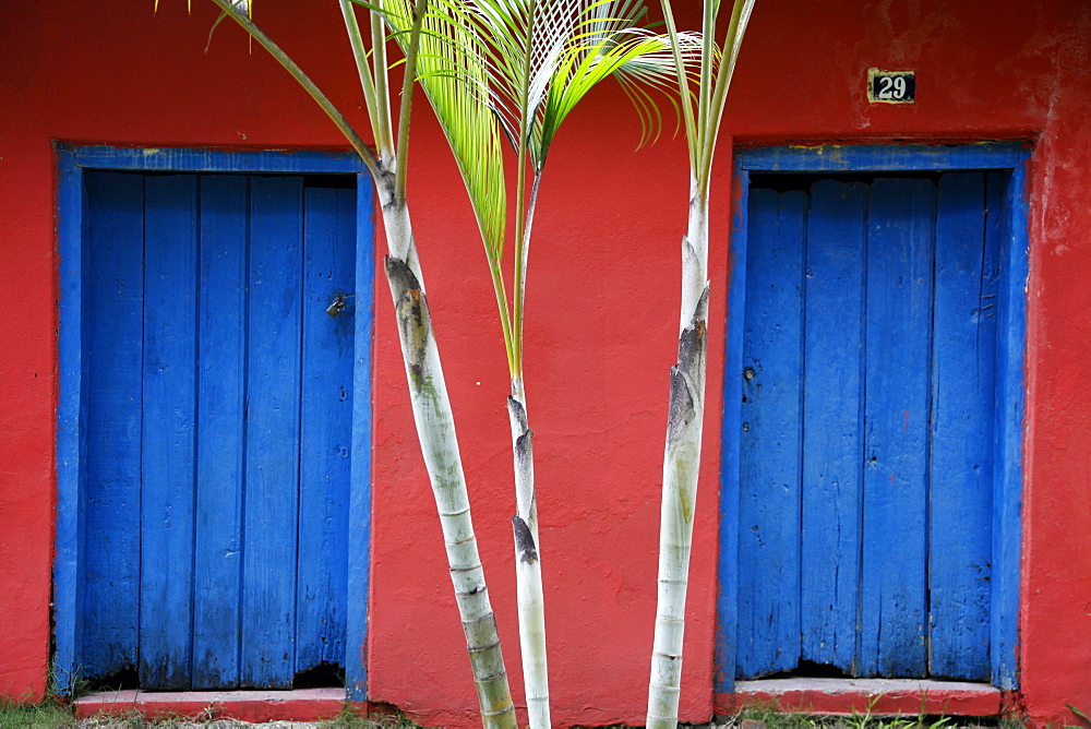 Detail of a colonial house at the historical centre (Cidade Alta) of Porto Seguro, Bahia, Brazil, South America 