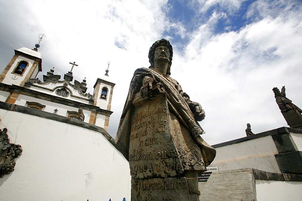 The statue of the prophet Jeremiah by Aleijadinho at the Basilica do Bom Jesus de Matosinhos, UNESCO World Heritage Site, Congonhas, Minas Gerais, Brazil, South America 