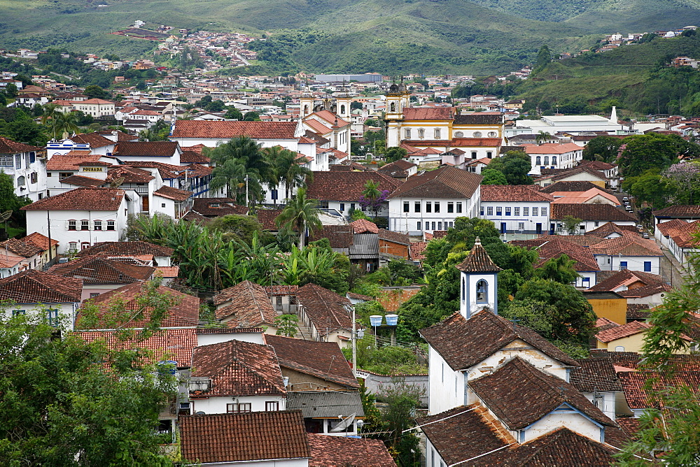 View over Mariana from the from the bell tower of Basilica de Sao Pedro dos Clerigos, Mariana, Minas Gerais, Brazil, South America 