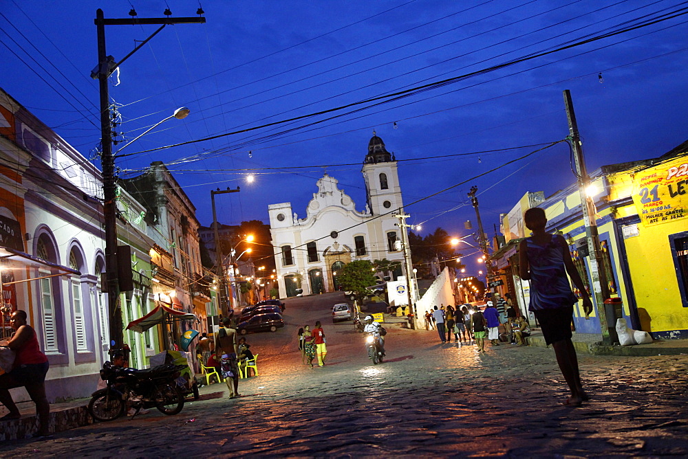 Street scene at night, Olinda, Pernambuco, Brazil, South America