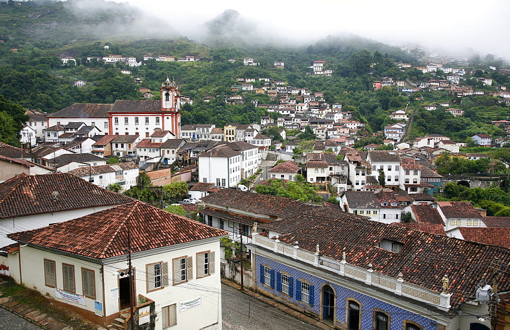 A view over the city of Ouro Preto, UNESCO World Heritage Site, Minas Gerais, Brazil, South America 