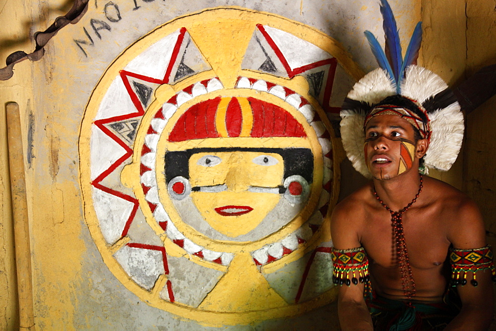 The old Shaman house of the Pataxo Indian people at the Reserva Indigena da Jaqueira near Porto Seguro, Bahia, Brazil, South America