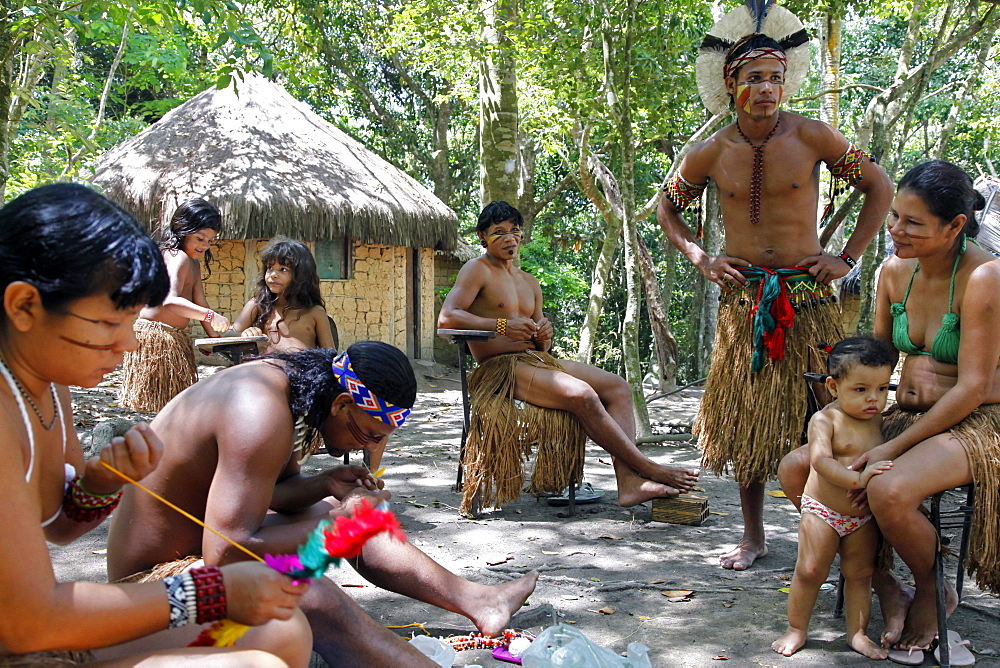 Pataxo Indian people at the Reserva Indigena da Jaqueira near Porto Seguro, Bahia, Brazil, South America