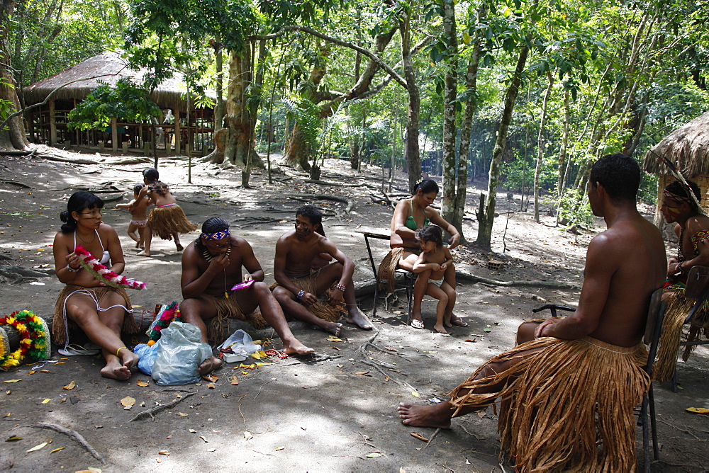 Pataxo Indian people at the Reserva Indigena da Jaqueira near Porto Seguro, Bahia, Brazil, South America