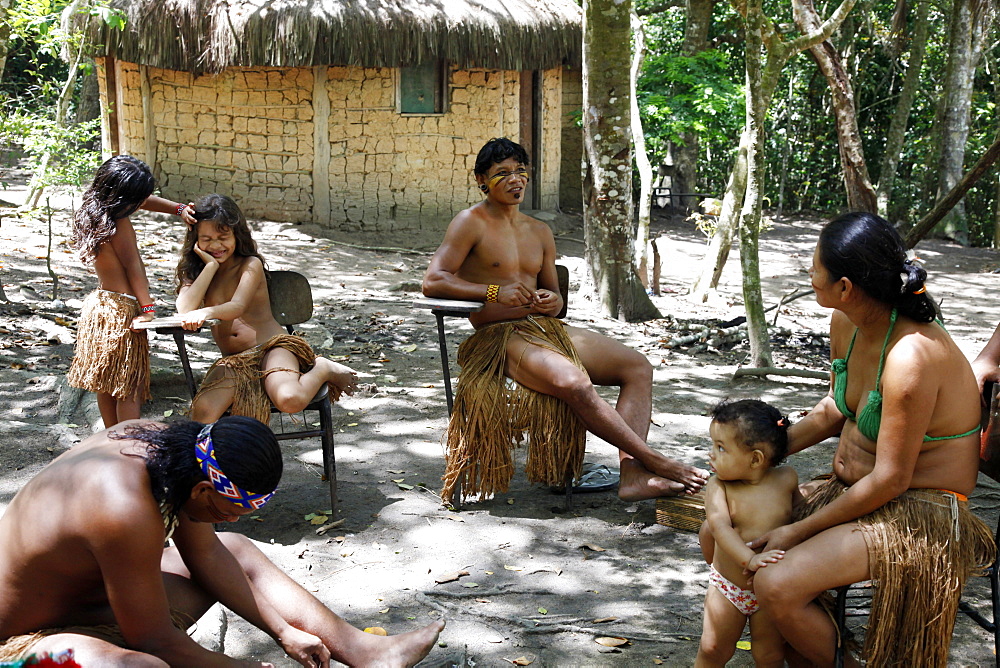 Pataxo Indian people at the Reserva Indigena da Jaqueira near Porto Seguro, Bahia, Brazil, South America