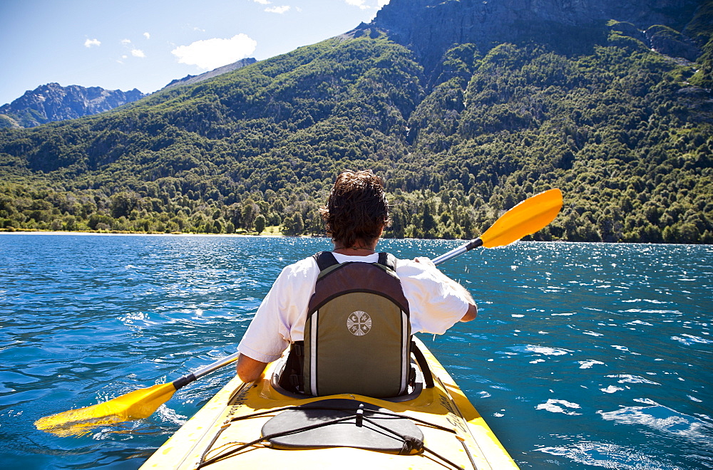 Kayaking at Guttierez Lake in Estancia Peuma Hue, Lakes District, Patagonia, Argentina, South America