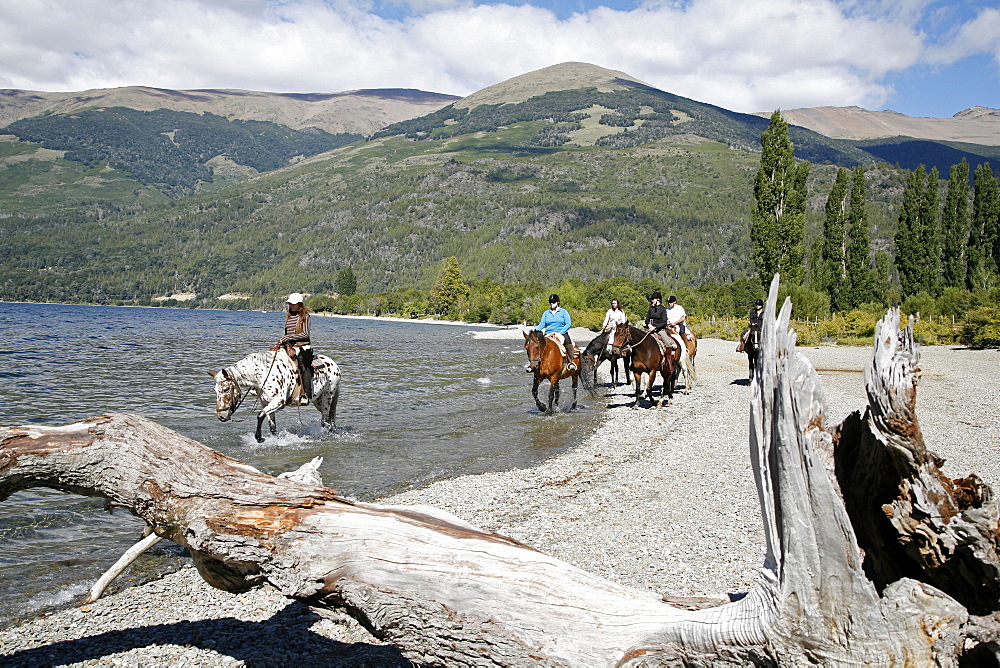 Horseback riding by Guttierez Lake in Estancia Peuma Hue, Patagonia, Argentina, South America