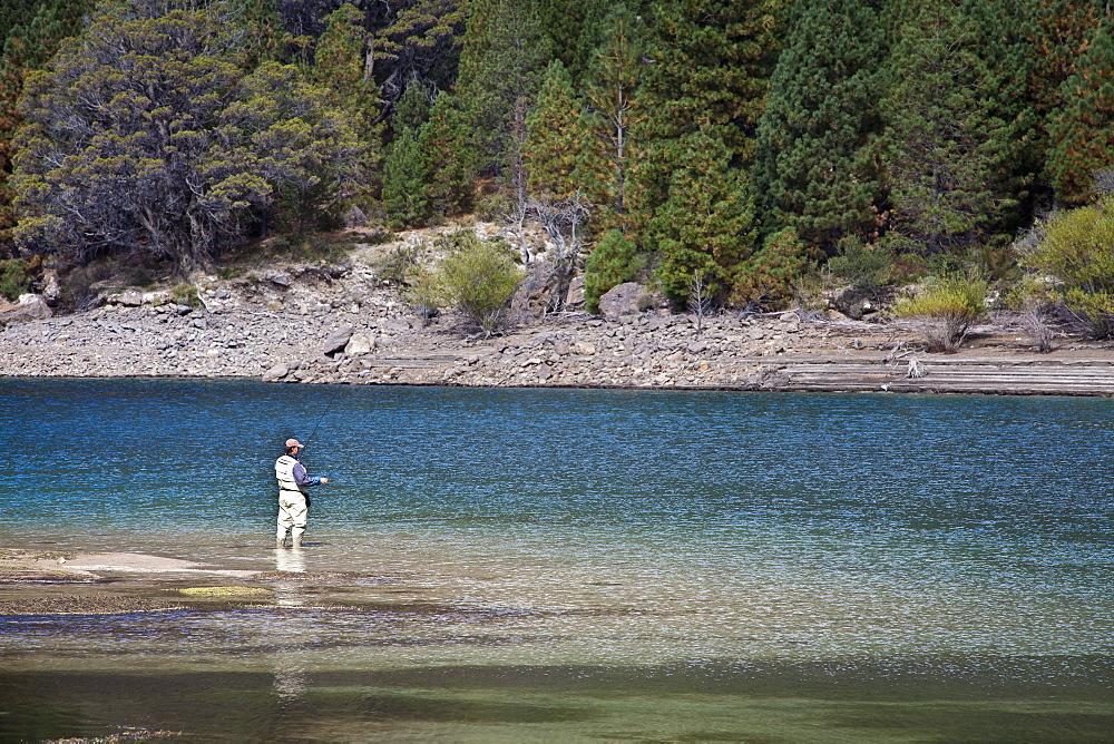 Fly fishing at the Limay River in the lake district, Patagonia, Argentina, South America 