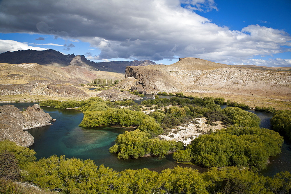 View over the Limay River in the lake district, Patagonia, Argentina, South America 