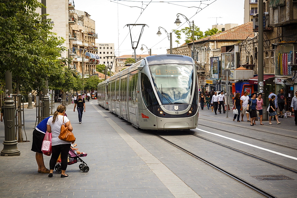 Tram at Jaffa street, Jerusalem, Israel, Middle East