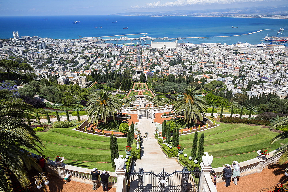 View over the Bahai Gardens, Haifa, Israel, Middle East 