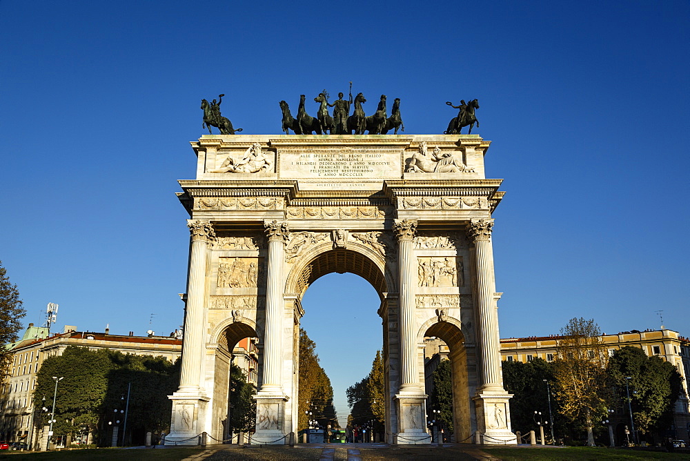 The Arch of Peace (Arco della Pace), at Sempione Park, Milan, Lombardy, Italy,  Europe