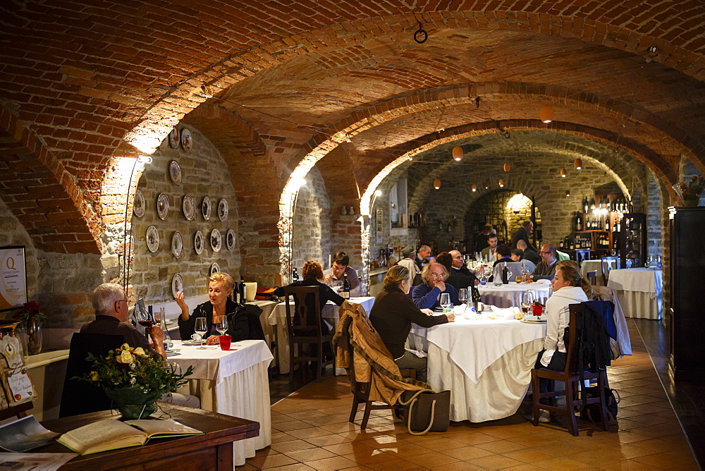 People dining at Castello Restaurant in Bubbio, Langhe, Cuneo, Piedmont, Italy, Europe