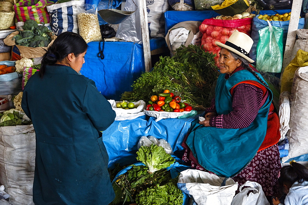 Vegetable stall at San Pedro Market, Cuzco, Peru, South America