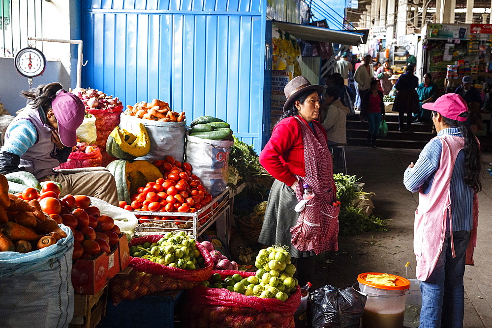 Vegetable stall at San Pedro Market, Cuzco, Peru, South America