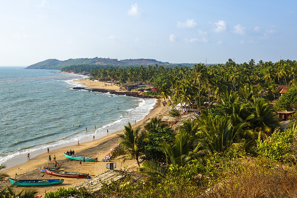 View over Anjuna beach, Goa, India, Asia