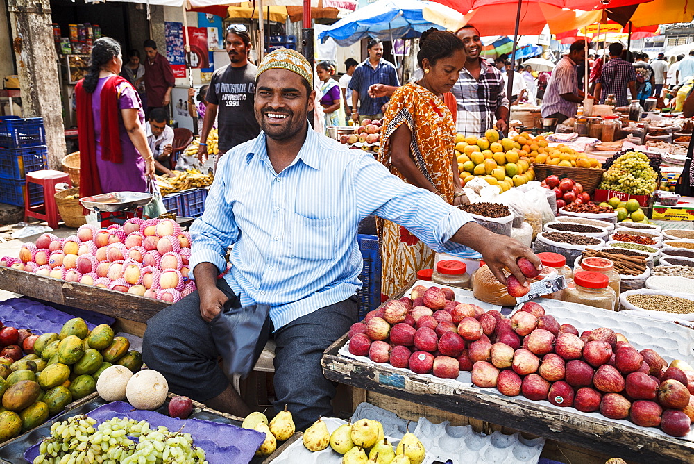 Fruit and vegetable stalls at Mapusa Market, Goa, India, Asia