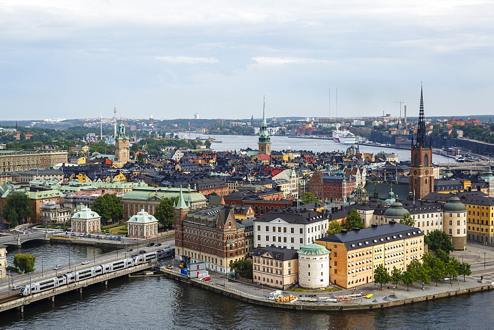 Skyline view over Gamla Stan, Riddarholmen and Riddarfjarden, Stockholm, Sweden, Scandinavia, Europe