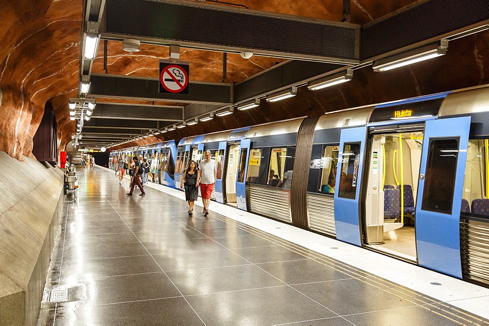 People at a T Bana metro station, Stockholm, Sweden, Scandinavia, Europe