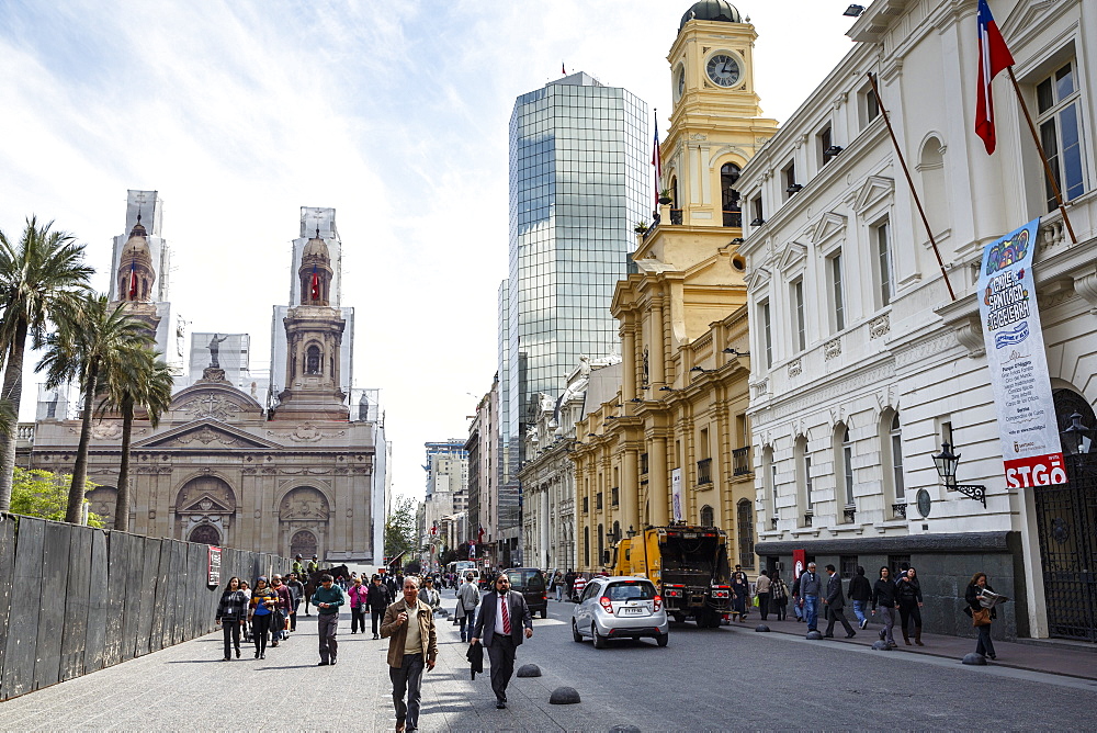 National Historic Museum and the Correo Central buildings on Plaza de Armas, Santiago, Chile, South America