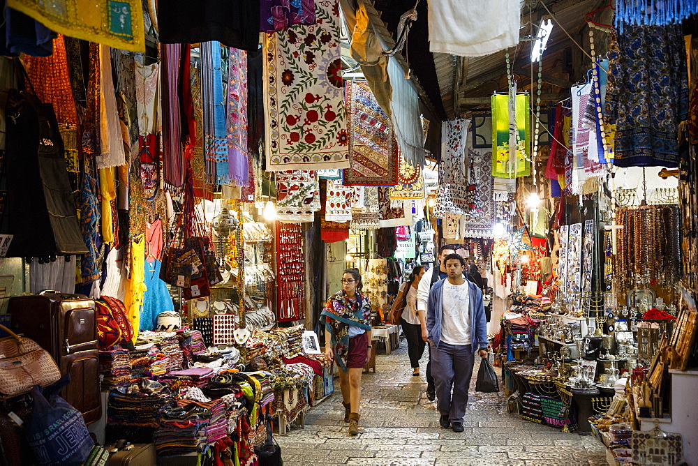 Street with shops in the Muslim Quarter of the Old City, Jerusalem, Israel, Middle East