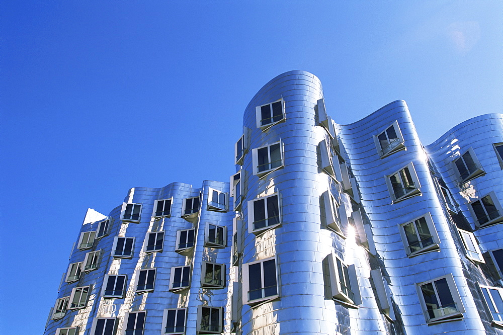 The Neuer Zollhof building by Frank Gehry, at the Medienhafen, Dusseldorf, Nord Rhine-Westphalia, Germany, Europe