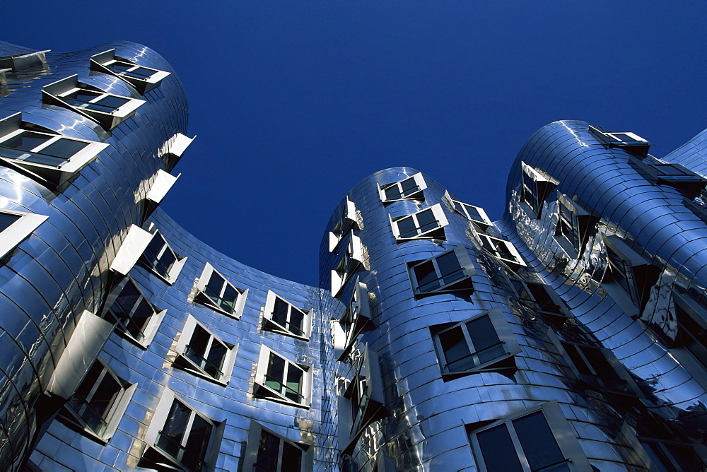 The Neuer Zollhof building by Frank Gehry, at the Medienhafen, Dusseldorf, Nord Rhine-Westphalia, Germany, Europe