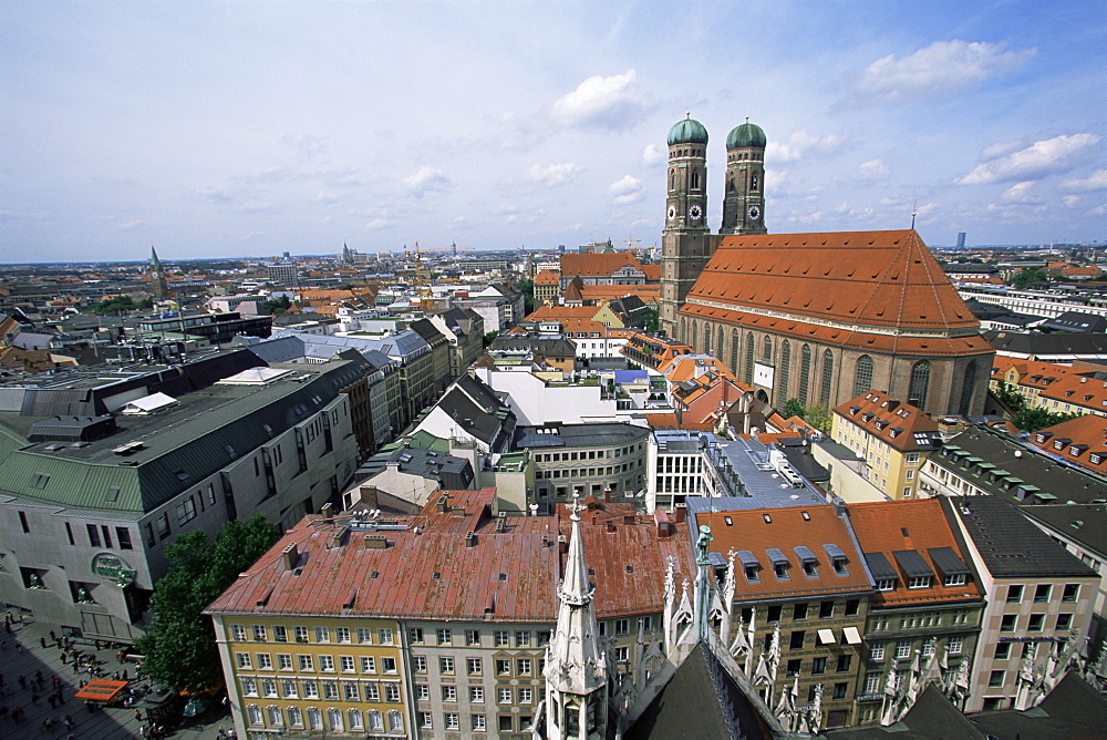 City skyline dominated by the Frauenkirche towers, from the City Hall tower, Munich, Bavaria, Germany, Europe