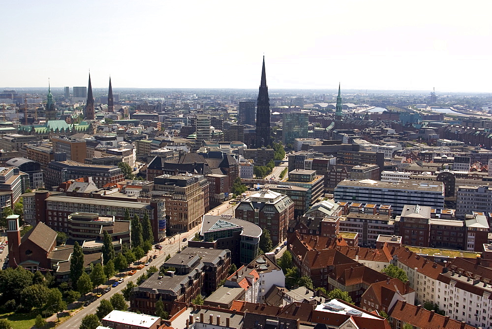 A view over the city from Michaeliskirche, Hamburg, Germany, Europe