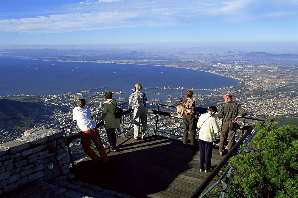 Tourists looking down at Cape Town from the top of Table Mountain, Cape Town, South Africa, Africa