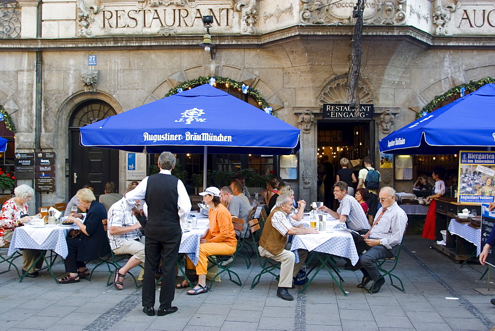 People sitting outside the popular Augustiner restaurant, Munich, Bavaria, Germany, Europe