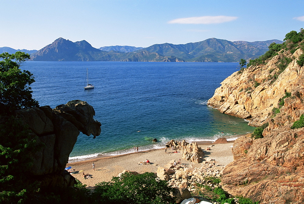 Beach below Piana, Corsica, France, Mediterranean, Europe