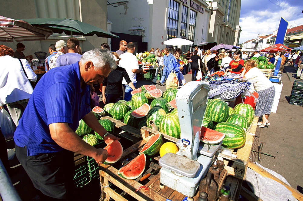 Fruit and vegetable stalls at Central Market, Riga, Latvia, Baltic States, Europe