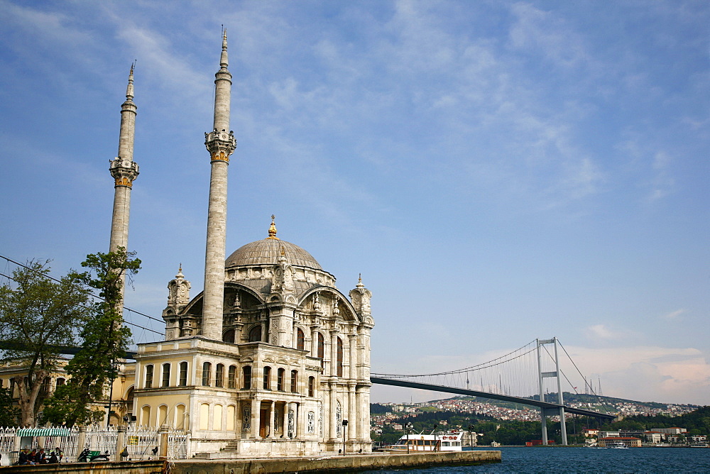 Ortakoy Mecidiye mosque and the Bosphorus bridge, Istanbul, Turkey, Europe