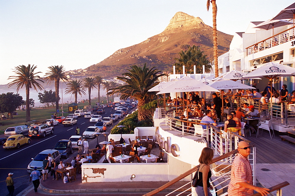 Camps Bay with Lions Head mountain in background, Cape Town, South Africa, Africa