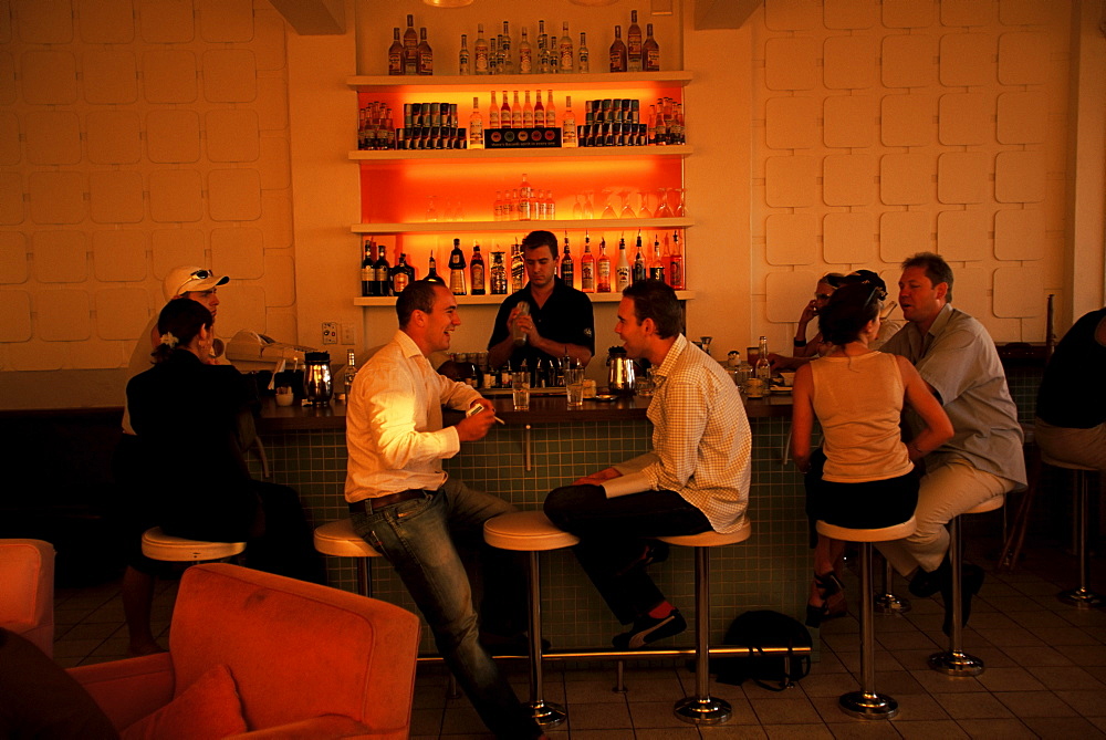 People sitting in trendy cafe in Camps Bay, Cape Town, South Africa, Africa