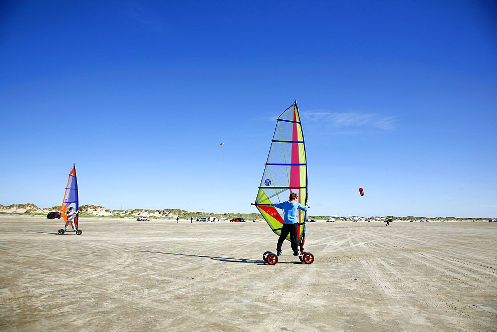 People windskating at Lakolk beach in Romo, Jutland, Denmark, Scandinavia, Europe