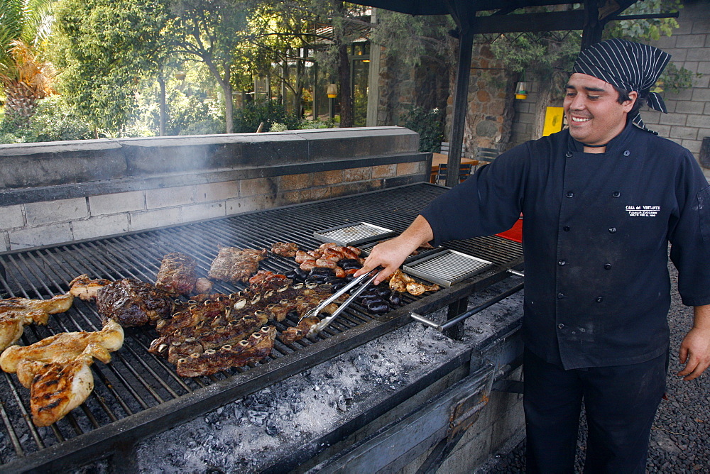 Meat grilled on the parilla in the Casa del Visitante restaurant at the Zuccardi family winery in Maipu, Mendoza region, Argentina, South America