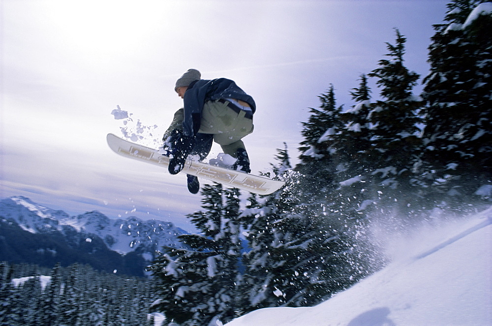 Snowboarder, Mount Rainier, Washington State, United States of America (U.S.A.), North America