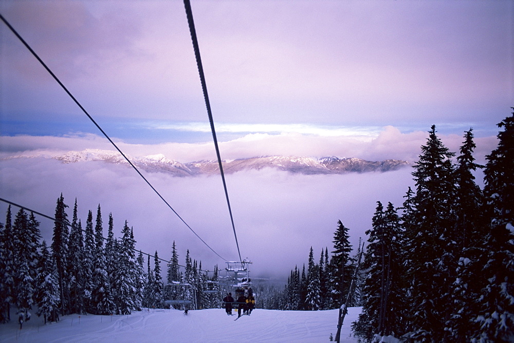 Chair lift in the early morning, 2010 Winter Olympic Games site, Whistler, British Columbia, Canada, North America