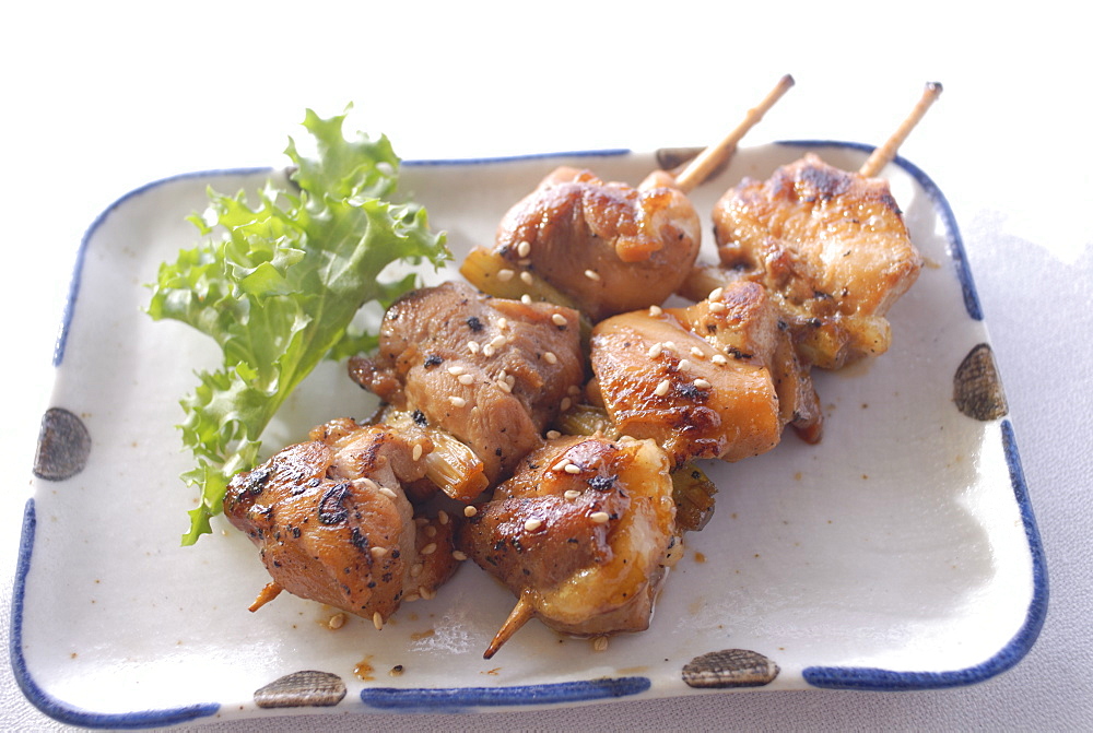 Chicken teryaki and sesame skewer appetizers, Japan, Asia