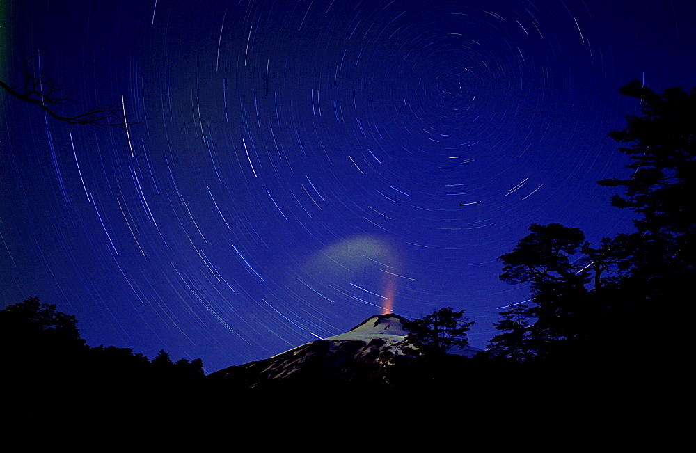 Time exposure of steam and stars, Villarica Volcano, Chile, South America