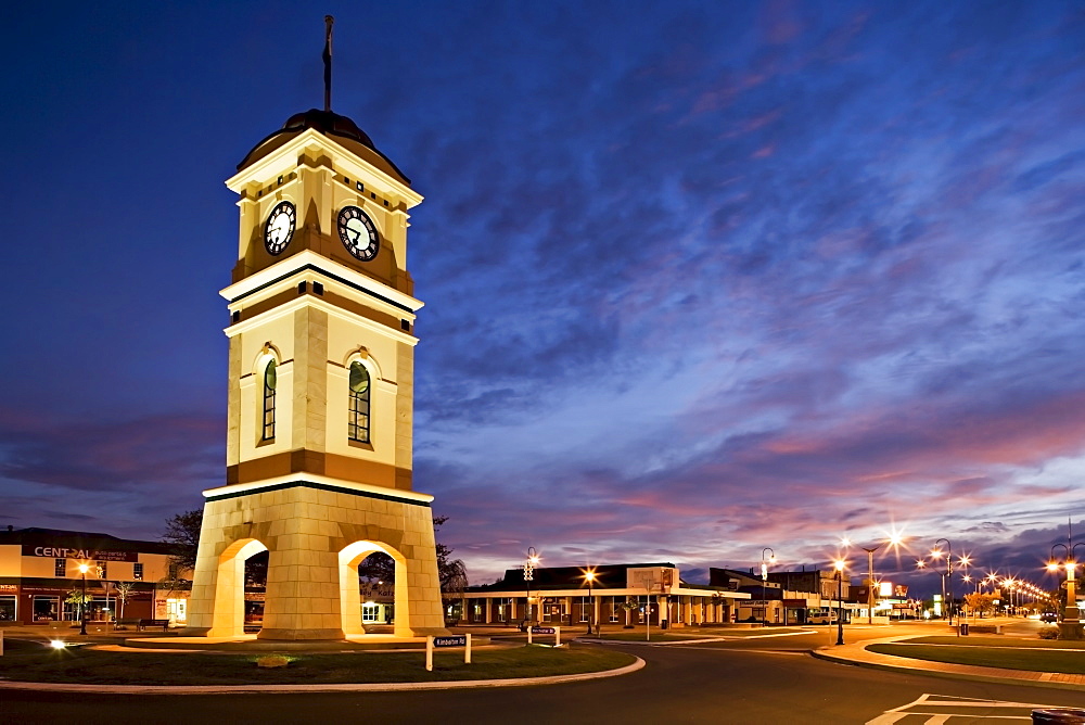 Clock tower in the square, Feilding, Manawatu, North Island, New Zealand, Pacific