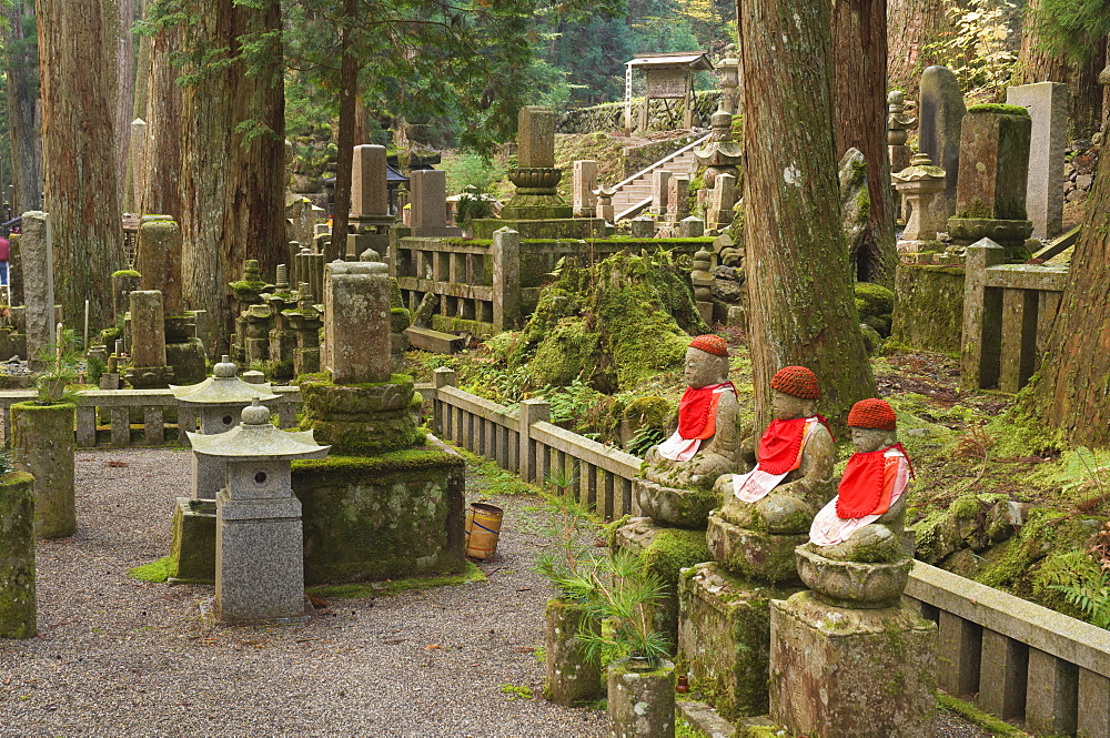 Okunoin graveyard containing 20000 Buddhist gravestones, Koya-san, Kansai (Western Province), Honshu, Japan, Asia