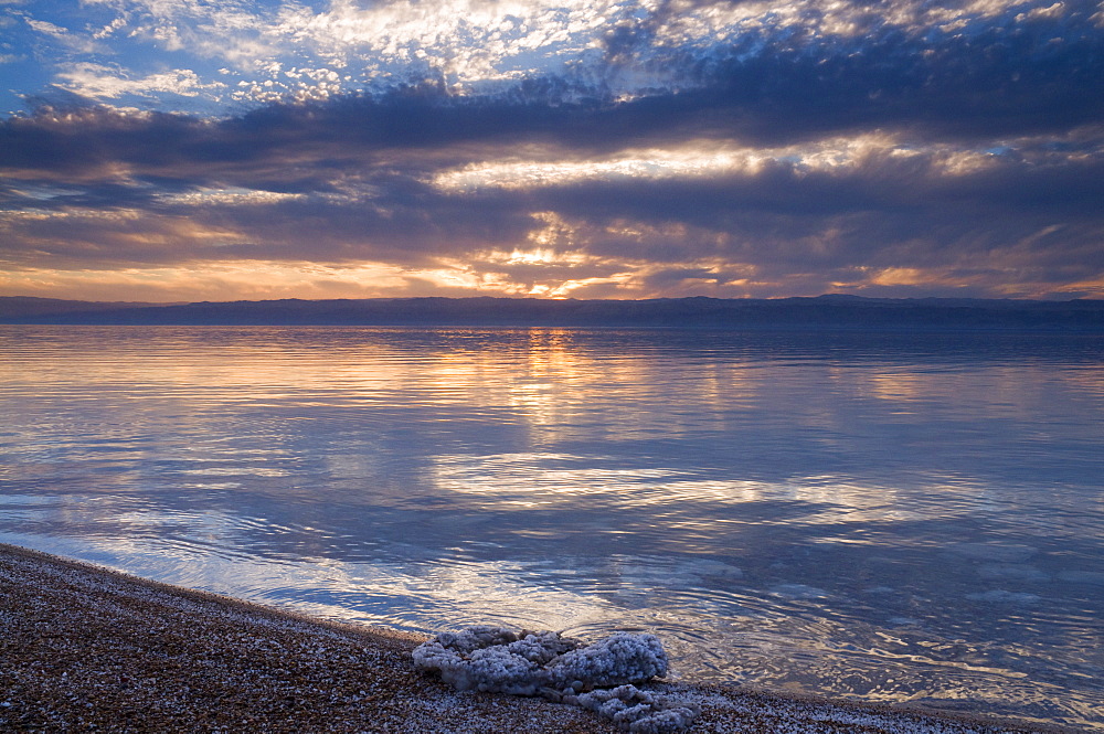 The Dead Sea, with salt crystals, Jordan, Middle East