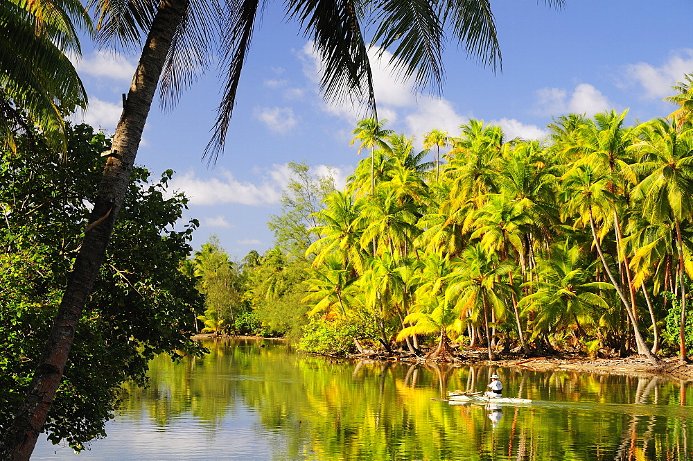 Canoe on Faie Bay, Huahine, French Polynesia, South Pacific Ocean, Pacific